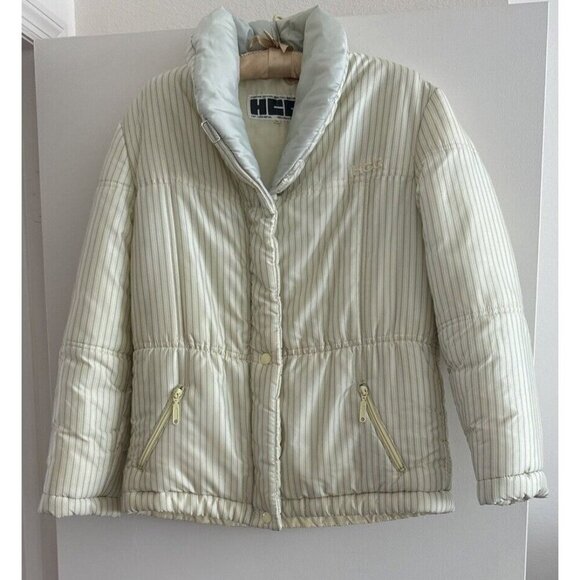 Vintage Henri Charles Colsenet Swiss White Striped Down Jacket Woman’s 38 VGUC - Picture 2 of 8